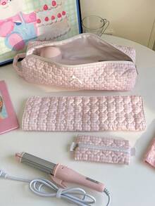 1 Peça/Conjunto Bolsa de Armazenamento Acolchoada com Estampa Xadrez Rosa para Ferramentas de Cabeleireiro, Bolsa de Armazenamento para Secador de Cabelo, Bolsa de Armazenamento para Ferros de Ondular, Suporte para Secador de Cabelo, Bolsa para Ferramentas de Cabelo, Bolsa para Presilhas de Cabelo, Organizador de Transporte para Ferramentas de Ondulação do Cabelo, Ferros de Ondular, Secador de Cabelo, Presilhas de Cabelo, Pente