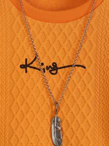 2-5T Toddler Boys' Fashion Letter Print Argyle Textured Sweatshirt And Navy Blue Straight Leg Casual Pants 2-Piece Set, Spring/Autumn/Winter - Burnt Orange - View 3