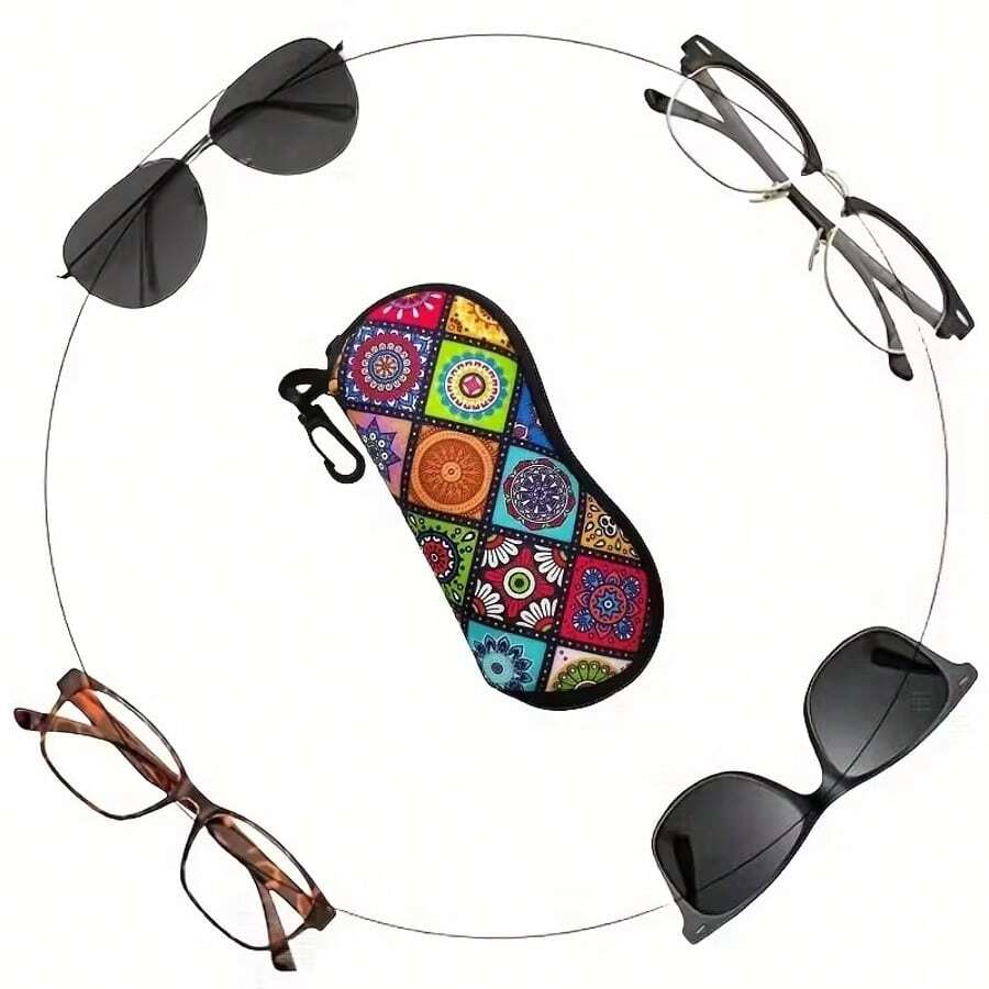 1 pieza Estuche de gafas de sol con cremallera y diseño de mandala, funda portátil ultraligera de neopreno con cremallera para gafas que se adapta a varios tamaños y tipos de gafas, unisex
