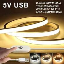 1pc USB Neon Light Strip, Touch Control Switch, 5V COB Flexible Rope Light, 320 LEDs/M, Bright Yet Non-Glaring, Suitable For Recessed/Surface Mount, With Clips & Adhesive Backing, Ideal For Ambient Lighting, Fashionable Illumination, High Brightness, Durable LED, Gamer Gear, Holiday Decor For Halloween, Christmas, Ramadan, New Year, Etc.