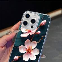 CLEAR  CASE Pink Blossoms On Dark Marble BackgroundCompatible With  11 To  17 Models The Cases Lens Protection Function Ensures The Camera Remains Undamaged During Shooting  Guaranteeing Image Quality - transparente - Ver 3