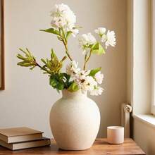 1个复古花瓶，乡村复古圆形手工陶瓷装饰花瓶，适合情人节、感恩节、家庭聚会、客厅、办公室、玄关装饰。 - 棕色 - 查看 3