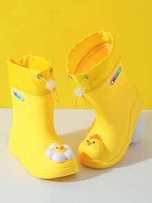 3D Kids Rain Boots, Cute Anti-Slip Rain Boots For Girls, Toddler Princess Waterproof Shoes With Soft Soles - Yellow - View 2