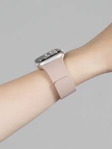 1条男女通用荔枝纹硅胶磁吸表带，兼容 42mm、38mm、40mm、41mm、44mm、45mm、46mm、49mm，时尚智能手表替换表带，适用于Series Ultra2、Ultra SE2、SE 11、10、9、8、7、6、5、4、3、2、1 - 粉砂色 - 查看 4