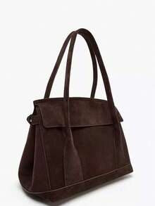 Suede Urban Bag. Comes With A Shoulder Strap. Adjustable Drawstring On The Side, With Metal Buckle. Interior Has A Zipper Pocket. Flap With Magnetic Snap Closure. Suitable For Commuting Or Dating. A Great Gift Item. - Coffee - View 4