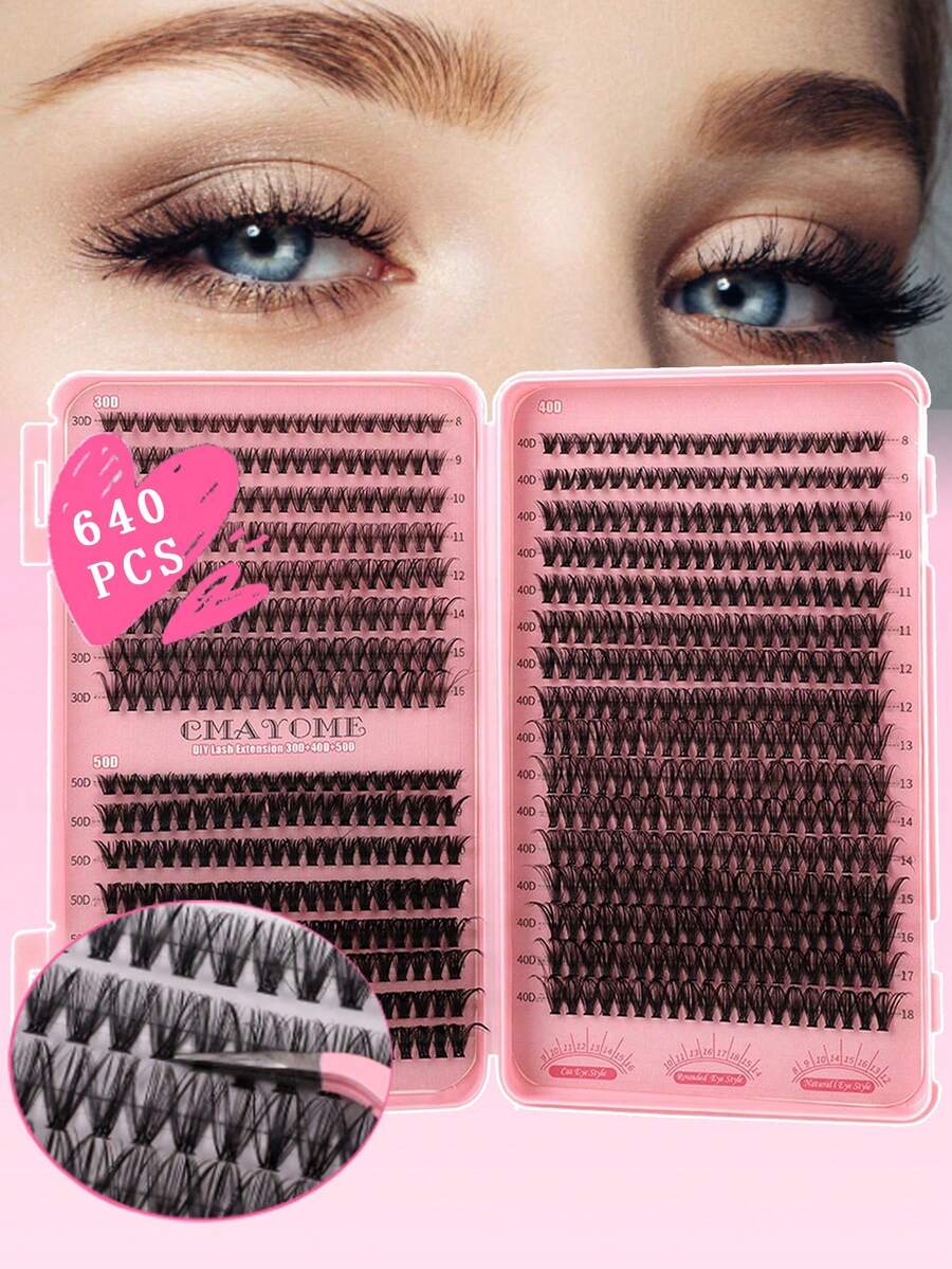 Set di controllo ciglie Ondine 640 Cluster D-Roll, estensione di pseudociglia 10-16mm, set di acconciatura ibrida, falsi ciglie per uso domestico di grande capacità 10D20D30D40D ibrido, combinazione di stili di capelli segmentati, estensione di ciglie D-Roll, capelli ricci spessi e sottili, adatto per uso quotidiano a casa, istruzioni per l'uso