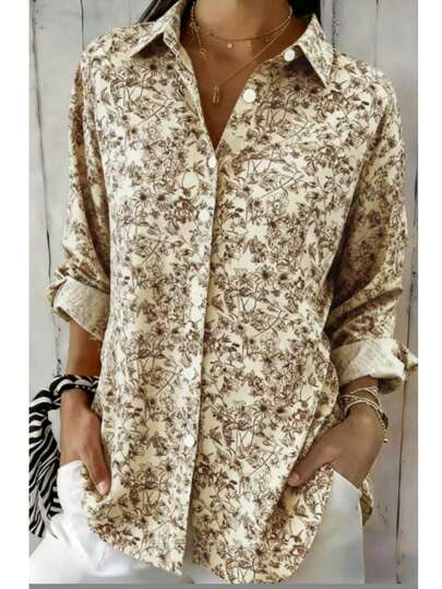 All-Over Printed Button-Front Button-Down Holiday, Home And Airport Wear Casual And Fashionable Shirt For Dates
