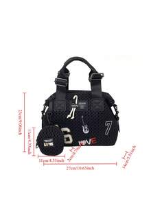 Y2K 时尚个性街头贴纸手提包，复古尼龙网眼单肩包，可拆卸肩带，女士斜挎包，是绝佳的节日礼物 - 黑色 - 查看 3