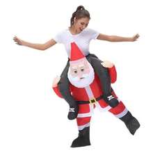 1 Set New Christmas Santa Claus Plush Cute & Funny Pink Cheek Hunchback Riding Santa Claus Costume Half-Body Outfit With Inflatable Doll Clothes, Plus Printed Letter Drawstring Dust Bag, Perfect Christmas Prop For Family Interaction, Photo Shooting, Stage Performance, All Seasons - 紅色 - 查看 2