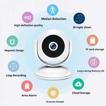 1080P Smart Baby Monitor Camera, Security, Indoor Home Surveillance 720P HD Camera With Motion Tracking, Wide Angle Night Vision, Wireless Connection, Magnetic Design, Area Alert, Dual Storage