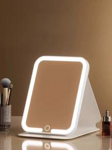 Decorative LED Mirror For Makeup And Aesthetics, Rechargeable, Square, Leather Case, Portable, Foldable 025-033/034/035 - 黑色 - 查看 5