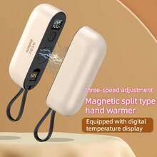 Winter USB Rechargeable Magnetic Detachable Hand Warmer, 2-In-1 Mini Portable, Protective Material, Display Battery Level & Mode, Single Unit With 3000mAh Battery, Super Long Lasting - 黑色 - 查看 5