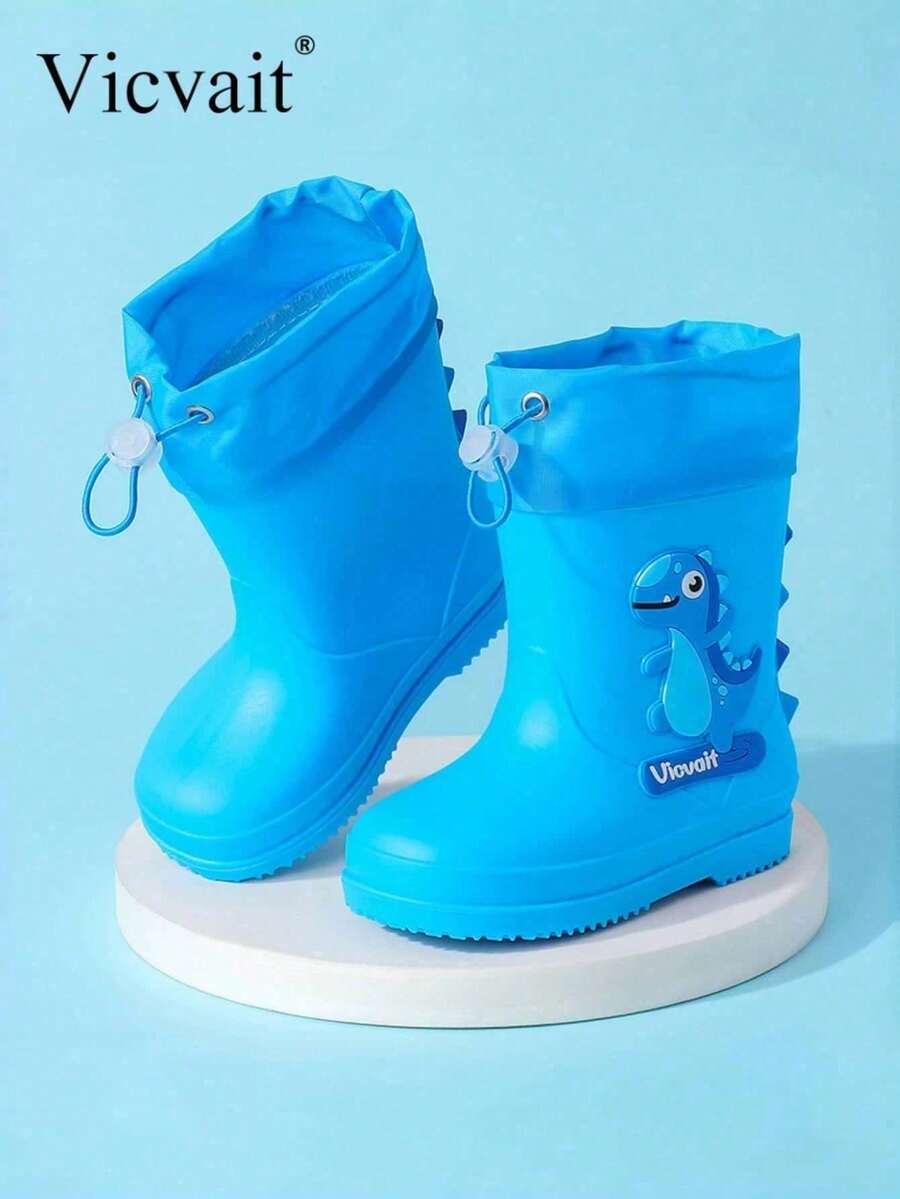 Cartoon Kids Rain Boots, Girls Mid-Calf Rain Shoes, Boys Waterproof Rubber Boots - Mint Blue - View 1