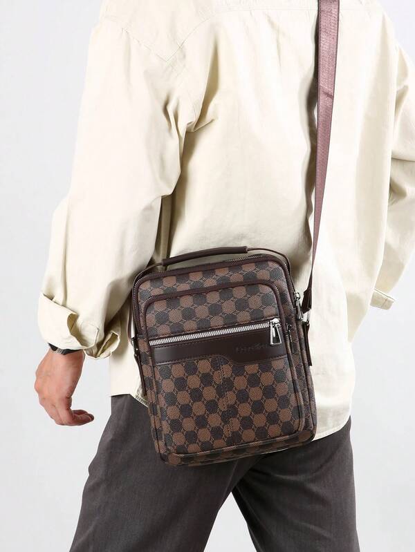 Borsa a tracolla casual impermeabile da uomo, di colore unito, stile verticale alla moda per l'ufficio, borsa a tracolla compatta