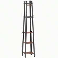 HOMCOM Freestanding Wardrobe With 4 Shelves, Freestanding Clothes Rack, 8 Hooks, 4 Shelves, Industrial Style, Metal, Support Plate, Brown On Site - 1 - View 9