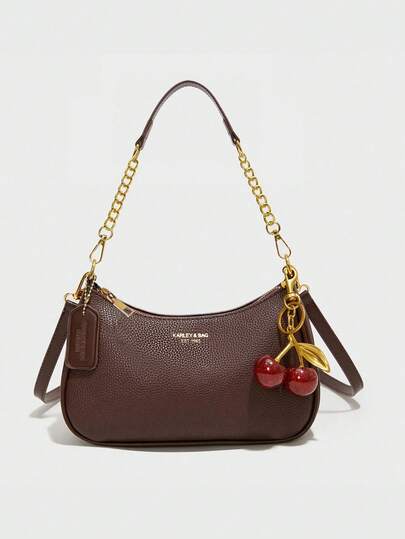 2025 New Fashion Classic Wild Alphabet Pattern Decoration Design Pure Color PU Waterproof Fabric Shoulder Bag Moon Bag, Suitable For Shopping, Can Be Obl