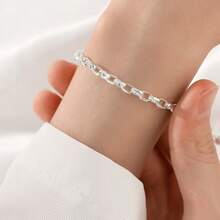 1 Piece Of Sterling Silver Simple Bracelet For Women, Korean Version, Retro Fashion, Women's Ins Niche Design, Thick Chain, Classic And Versatile - 幾何手鍊 - 查看 3