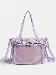 Geantă de mână cu insignă transparentă, stil japonez, la modă, balerină dulce, drăguță, cu panglică de dantelă și fundă, capacitate mare, potrivită pentru femei, cumpărături, naveta, petrecere, convenție anime, cadou de sărbători, geantă de umăr și crossbody - Multicolor - Vizualizare 15