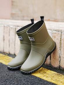 1 Pair Men's Short Waterproof Rain Boots, Outdoor Fishing Rubber Shoes, Classic Solid Color Garden Work Water Shoes, Military Green Rain Boots - Army Green - View 12