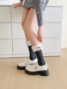 1双女士蝴蝶结装饰加厚保暖袜，适合搭配踝靴，秋冬季舒适袜子 - 彩色 - 查看 10