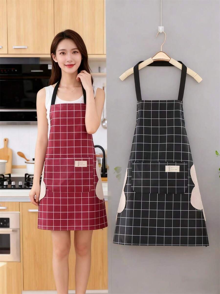 1/2pcs Fashion Princess Style Kitchen Apron With Pockets, Waterproof And Oil-Proof, Unisex Cooking Cleaning Bib Apron