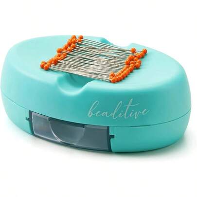 Beaditive Magnetic Pin Cushion With Drawer Strong Magnet Pin Holder Cushion For Sewing 50 Glass Head Quilting Pins Included Chic Pincushion Caddy For Sewing Pins Paper Clips Screws Turquoise