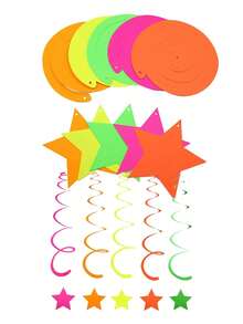 5-Piece Set / Neon Party Supplies, Star-Shaped Hanging Spiral Polka Dot Garland, Dark Party Hanging Decorations, Birthday Black Light Party Decorations - Multicolor - View 1