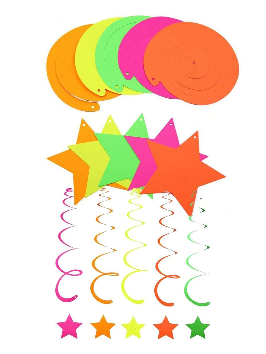 5-Piece Set / Neon Party Supplies, Star-Shaped Hanging Spiral Polka Dot Garland, Dark Party Hanging Decorations, Birthday Black Light Party Decorations - Multicolor - View 1