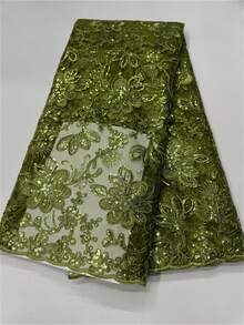 2026 African Mesh Sequined Lace Fabric High Quality French Tulle Lace Nigeria Mesh Lace Fabric Suitable For Party Wedding 5 Yards. - Multicolor - View 7