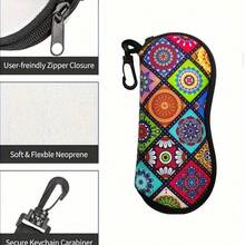 1 pieza Estuche de gafas de sol con cremallera y diseño de mandala, funda portátil ultraligera de neopreno con cremallera para gafas que se adapta a varios tamaños y tipos de gafas, unisex - Multicolor - Ver 3