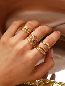 Aomogo 2 chiếc nhẫn thép không gỉ thiết kế rỗng, nhẫn mở, đơn giản và phong cách, nhẫn Unisex để đeo hàng ngày - nhẫn - Xem 14