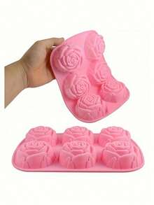 قالب سيليكون بشكل زهرة الورد ذو 6 تجاويف باللون الوردي، مقاوم للحرارة العالية، قالب صنع الصابون اليدوي DIY، مناسب لعيد الميلاد