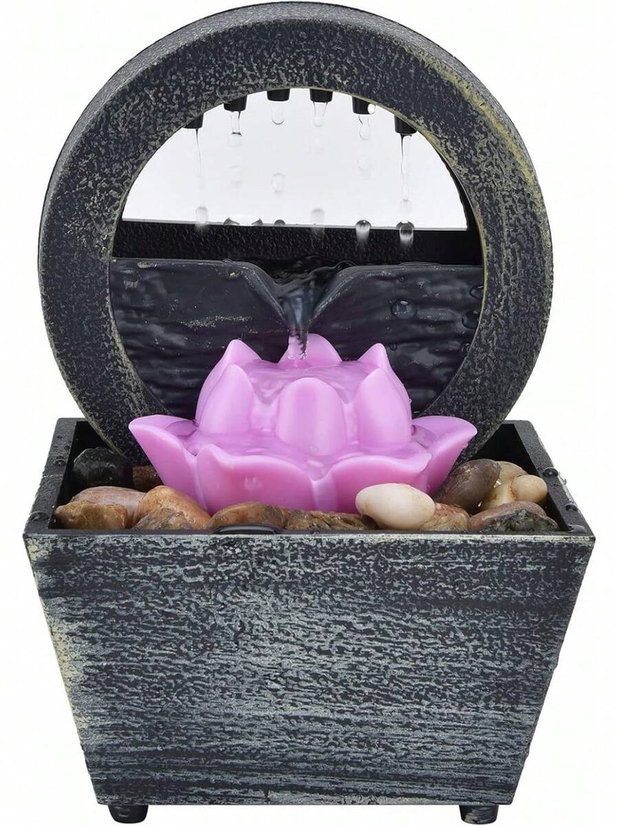 Adorno de fuente, 6.5 x 4.5 x 4.5 pulgadas, decoración del hogar con flores, fuente de mesa con luz LED, fuente de agua de escritorio con de alimentación USB para decoración de interior - 1 - Ver 1