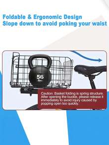 1 Peça Cesta Dobrável para Bicicleta com Bolsa Removível, Cesta para Bicicleta Dianteira/Traseira, Design de Liberação Rápida Grande de Metal - Preto - Visão 4