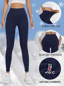 2pcs Plus Size Women Thermal Thermal Lined High Waisted Leggings, Workout Winter Warm Thick Tights Soft Yoga Pants, Women's Clothing - Multicolor - View 4