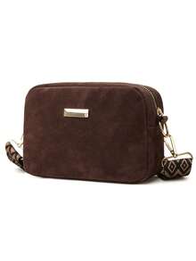 [MINI] Túi đeo vai thời trang nữ đa năng màu trơn, kết hợp dây đeo dệt phong cách Boho có thể điều chỉnh, chất liệu da lộn mềm mại, đeo vai/túi xách hoàn hảo cho các chuyến đi chơi, có thể đựng ví, son môi, chìa khóa và các vật dụng nhỏ khác, thích hợp để đi làm, mua sắm và ăn uống - Cà phê - Xem 5