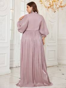 UNITHORSE Plus Đầm dạ hội dài tay cổ đứng màu trơn Lyocell ôm vừa vặn cho nữ - Màu tím hoa cà - Xem 2