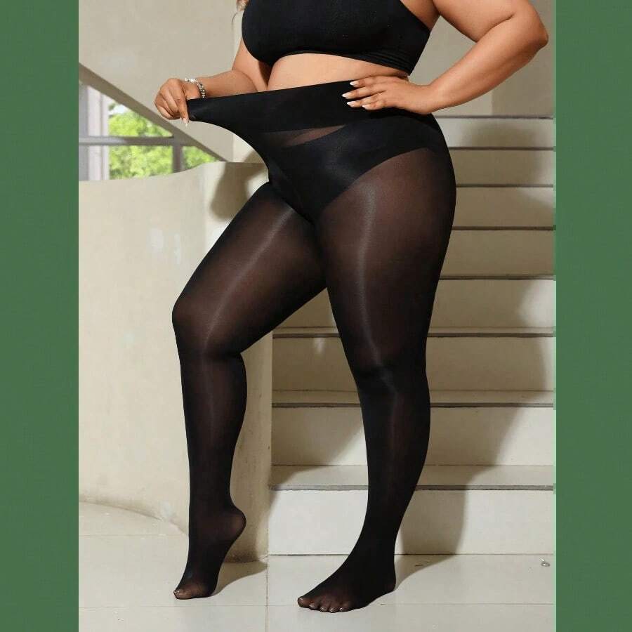 1pc Plus Size Glossy Opaque Skinny Pantyhose, Nightclub Party Tight Stockings, DIY Cut-To-Fit GLK6 - 黑色 - 查看 1
