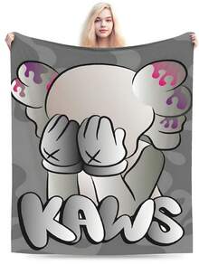 Kawss Kawaii Kaw Blanket  Cartoon Printed Flannel Blanket - Ultra Soft Anime Themed Gift For Birthday & Christmas Celebrations Boy And Girl - màu đen - Xem 1