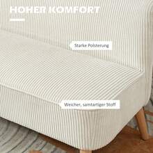 HOMCOM Modern 2-Seater Armless Sofa, Upholstered Sofa With Cord Look, Small Living Room Sofa With Wooden Legs For Living Room, 117 X 56.5 X 77, Cream White - 1 - 查看 11