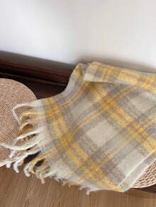 1件女士加厚保暖米黄色柔软蓬松围巾/披肩，两用 - 黃色 - 查看 4