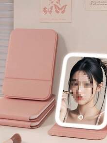 Decorative LED Mirror For Makeup And Aesthetics, Rechargeable, Square, Leather Case, Portable, Foldable 025-033/034/035 - 淺粉色 - 查看 4