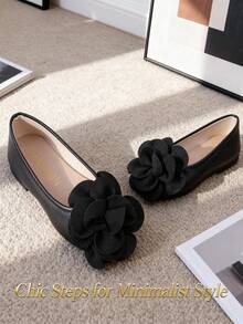 Pantofi de vară din piele neagră pentru copii, pantofi de dans pentru fete, pantofi eleganți, design floral, plați și confortabili, potriviți pentru spectacole școlare, petreceri, nunți, elevi de ciclu primar - Negru - Vizualizare 6