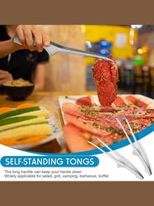1/2/4pcs Korean Stainless Steel Grill Tongs, Kitchen Grill Steak Tongs, Baking Bread Tongs, Slender Chuck Rounded And Easy To Clamp, Comfortable Handle, One-Piece Molding, Multi-Function Steak Tongs Kitchen Tools, Extended Length Suitable For Hot Pot And Buffet Service, Used For Cooking, Serving, Grilling, Salad, Etc.