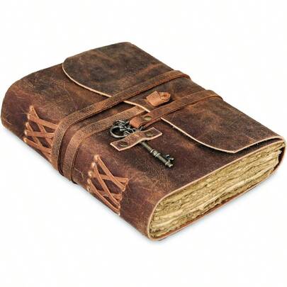 Leather Journal With Lined Deckle Edge Paper 8x6 Inch And Vintage Key Handmade Writing Notebook Diary Bound Daily Notepad For Men And Women Medium Sketch Writing Pad For Artists 8 X 6 Brown