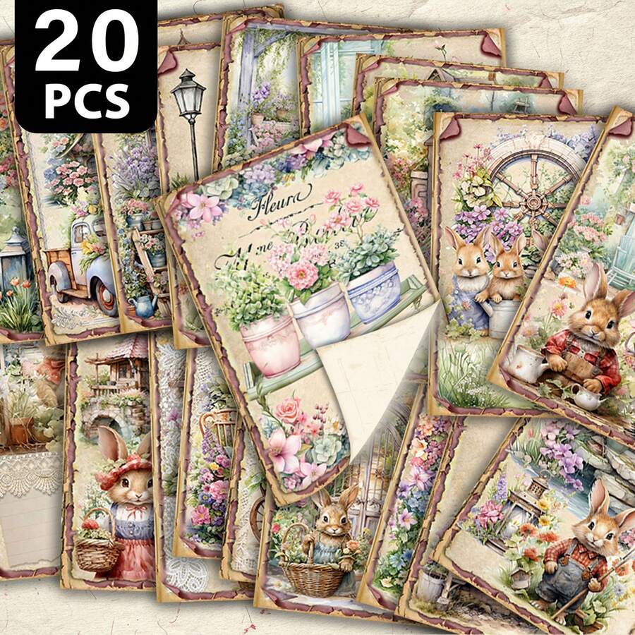 20 بطاقة بريدية قابلة للكتابة بموضوع أرنب الحديقة القديم، بطاقات تهنئة بأسلوب قصص الخيال مع رسومات يدوية، مشاهد لمنزل ريفي مزهر، ديكور قرطاسية، بطاقات بركة إبداعية، بطاقات بريدية للكتابة اليومية، هدية للأصدقاء والعائلة