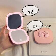 Cute Portable Compact Foldable LED Magnifying Handbag Mirror 025-036/037 - 粉色 - 查看 7