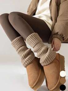 3 Solid Color Long Leg Socks, Fashionable And Versatile, Suitable For ,Christmas Socks, Women's Winter Socks, Casual, Holiday, Christmas Party Costumes - 卡其色 - 查看 2