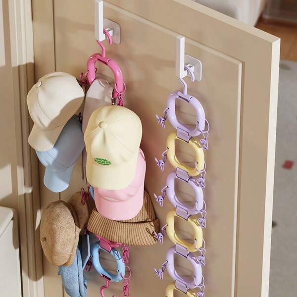 Un conjunto de 4 ganchos de almacenamiento, clips de almacenamiento de sombreros sobre la puerta, estante de almacenamiento de gorras de béisbol para el hogar, estante colgante y de exhibición multifuncional para bolsas en los armarios