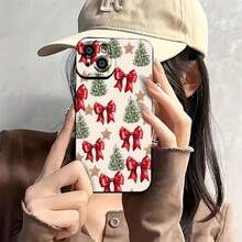 Funda navideña con lazo y árbol, ideal para teléfonos ,  17,  16 Pro Max,  15 Pro Max,  13 y  12. Fabricada en TPU, ofrece protección contra golpes y caídas. Perfecta para regalar en Navidad, para reuniones familiares y para celebrar las fiestas con amigos y seres queridos. - Negro - Ver 1